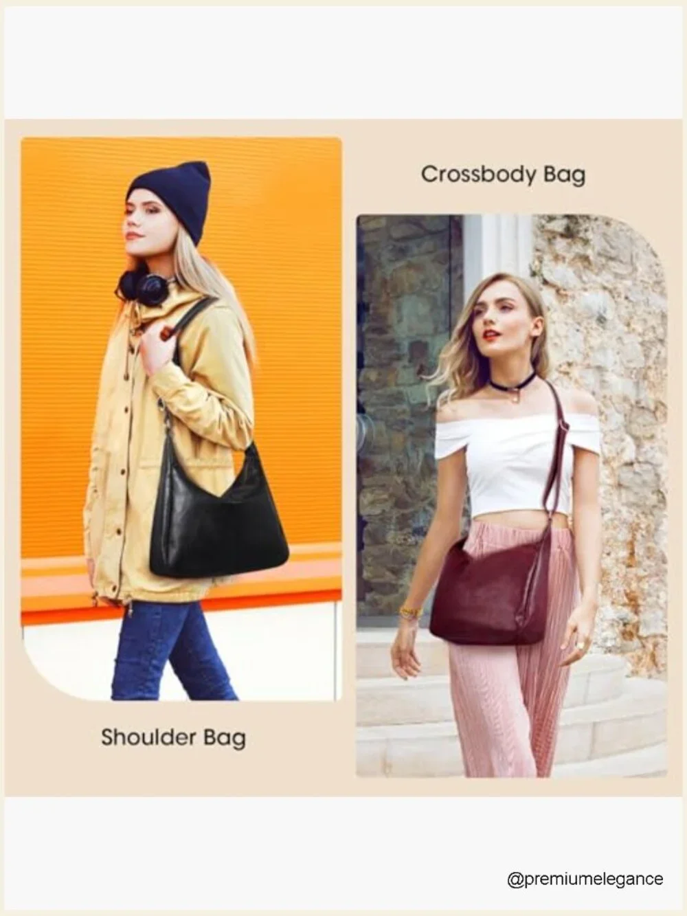 Soft Leather Slouchy Hobo Shoulder Crossbody Bag for Women